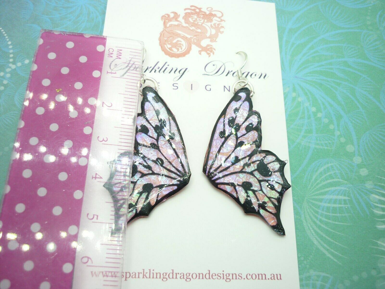 Blue & Yellow Butterfly Double Wing Earrings Shimmery Colour Shift Fairytale - Image 3