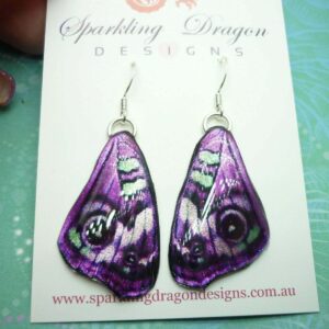 Butterfly Wing Medium Earrings Purple Green - Fairy Jewellery