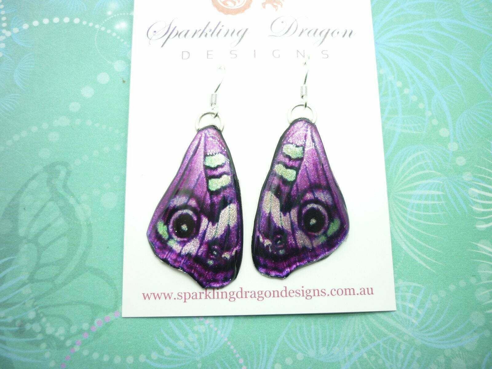 Butterfly Wing Medium Earrings Purple Green - Fairy Jewellery - Image 3