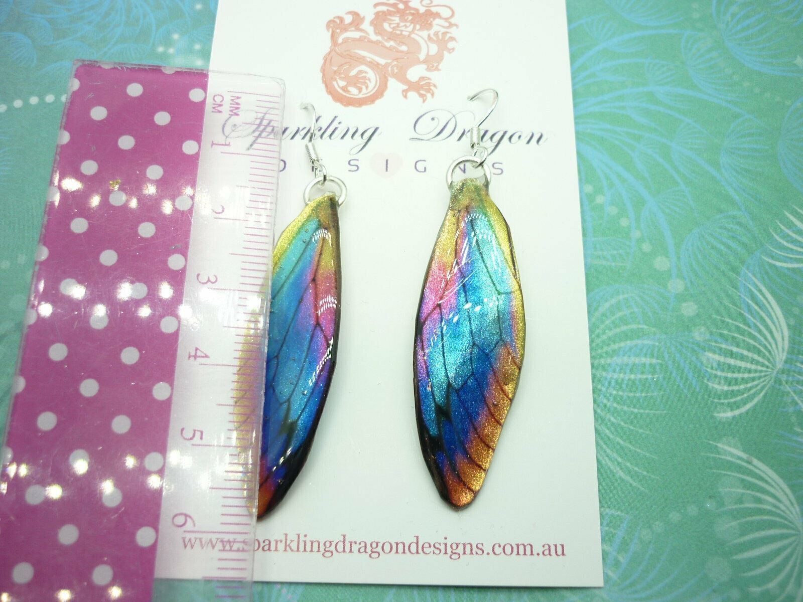 Blue Yellow Dragonfly Butterfly Wing Earrings - Fairy Faerie Jewellery - Image 8