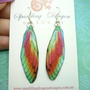 Butterfly Wing Green &Rainbow Earrings - Fairy Jewellery Cosplay enchanting
