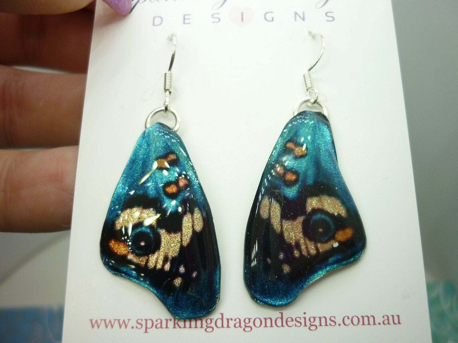 Butterfly Wing Medium Earrings Blue & Yellow - Fairy Jewellery Teacher Gift