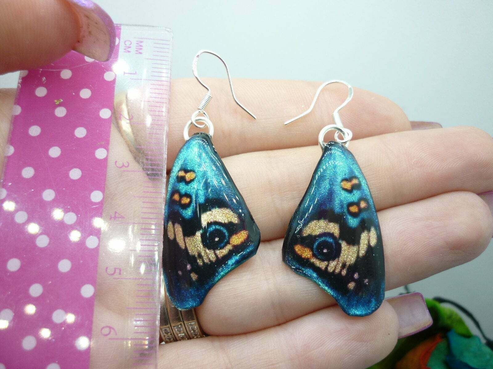 Butterfly Wing Medium Earrings Blue & Yellow - Fairy Jewellery Teacher Gift - Image 4
