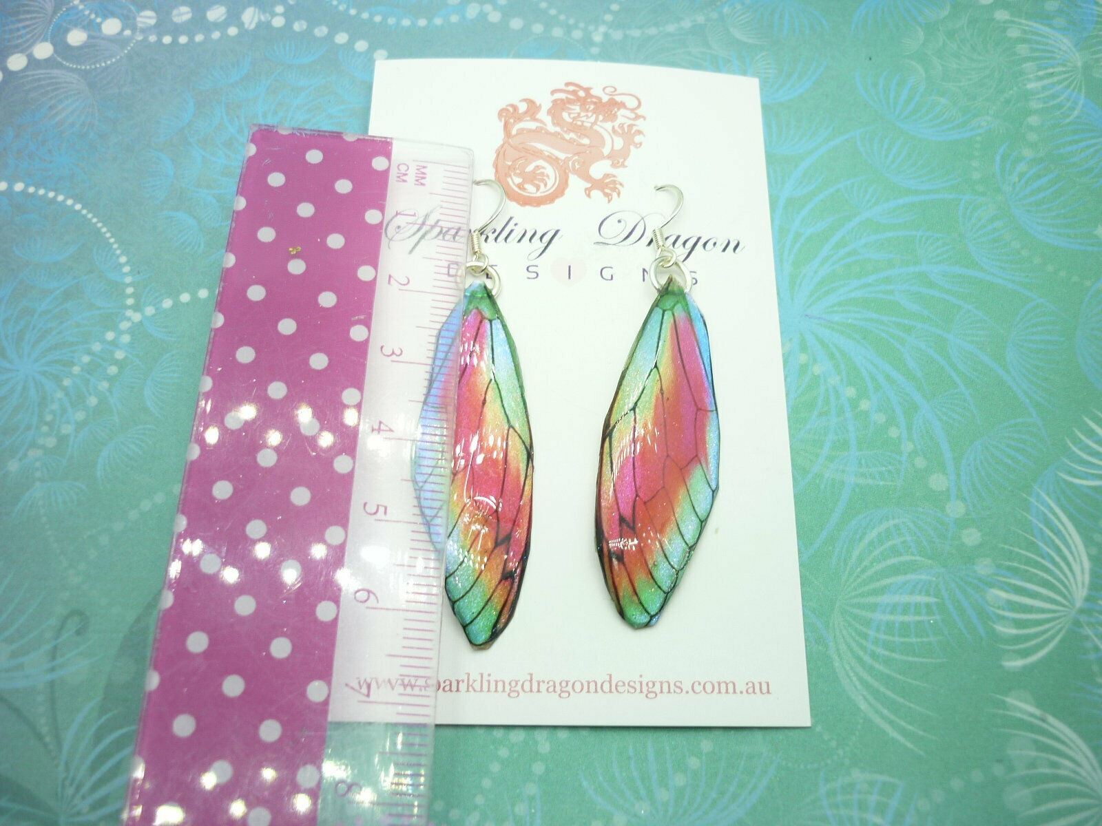 Butterfly Wing Green &Rainbow Earrings - Fairy Jewellery Cosplay enchanting - Image 6