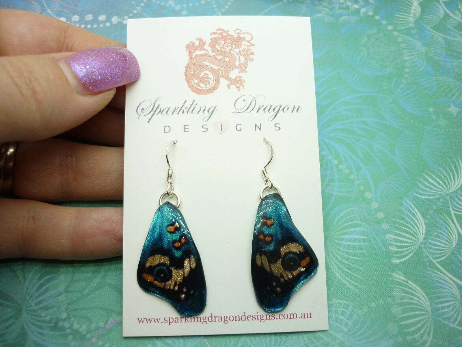 Butterfly Wing Medium Earrings Blue & Yellow - Fairy Jewellery Teacher Gift - Image 5