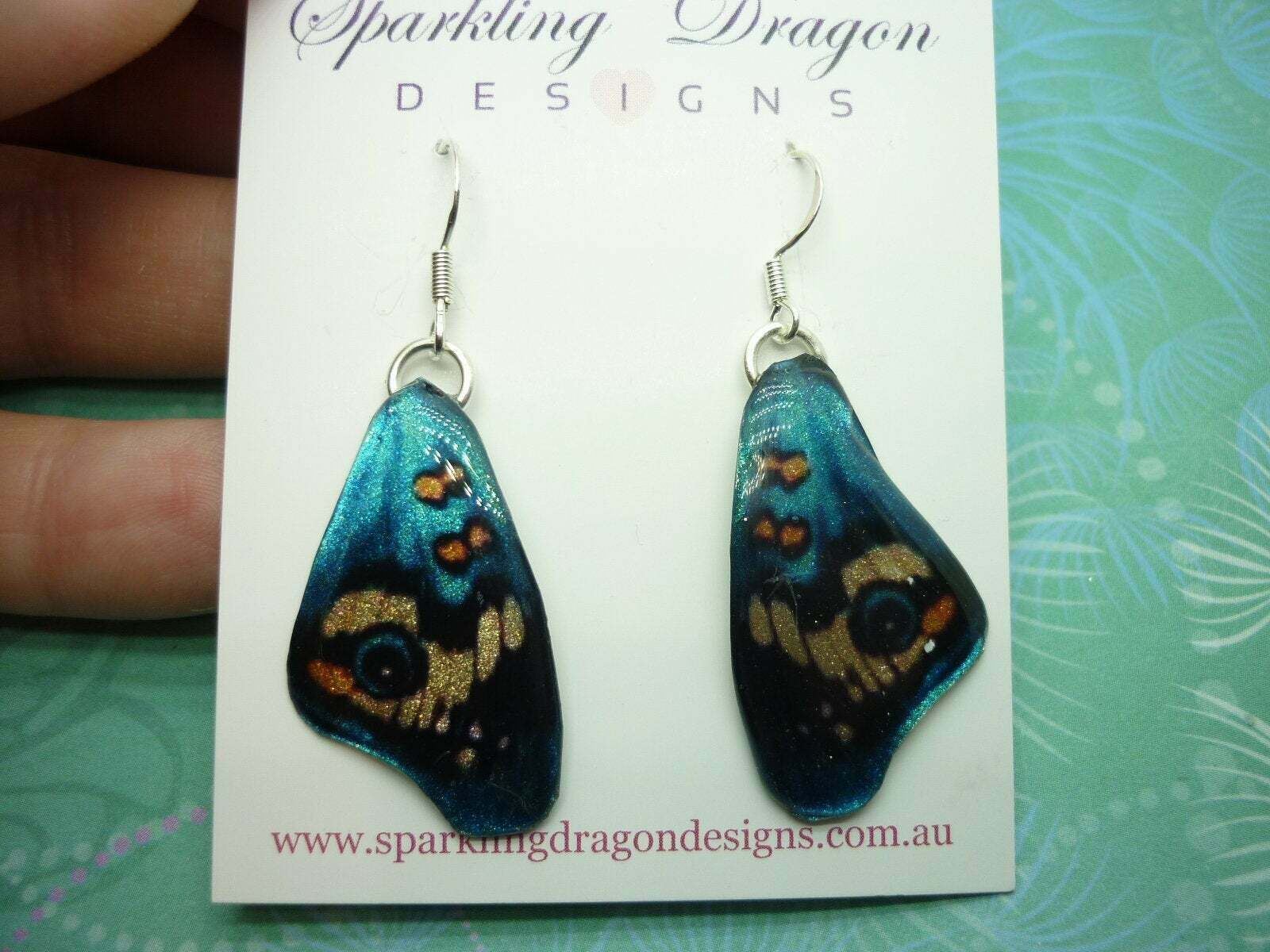 Butterfly Wing Medium Earrings Blue & Yellow - Fairy Jewellery Teacher Gift - Image 6