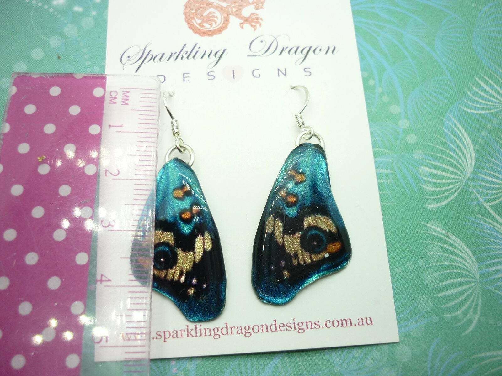 Butterfly Wing Medium Earrings Blue & Yellow - Fairy Jewellery Teacher Gift - Image 7