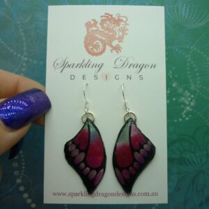 Butterfly Wing Earrings Red & Pink - Fairy Jewellery, Fun Gift