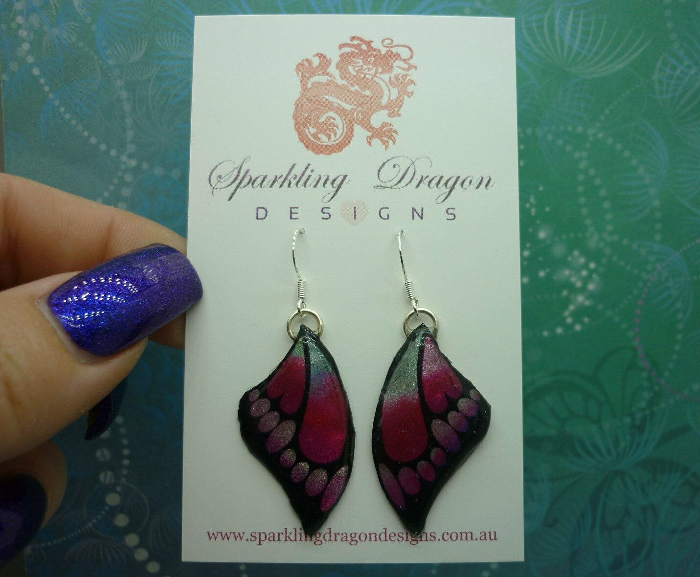 Butterfly Wing Earrings Red & Pink - Fairy Jewellery, Fun Gift