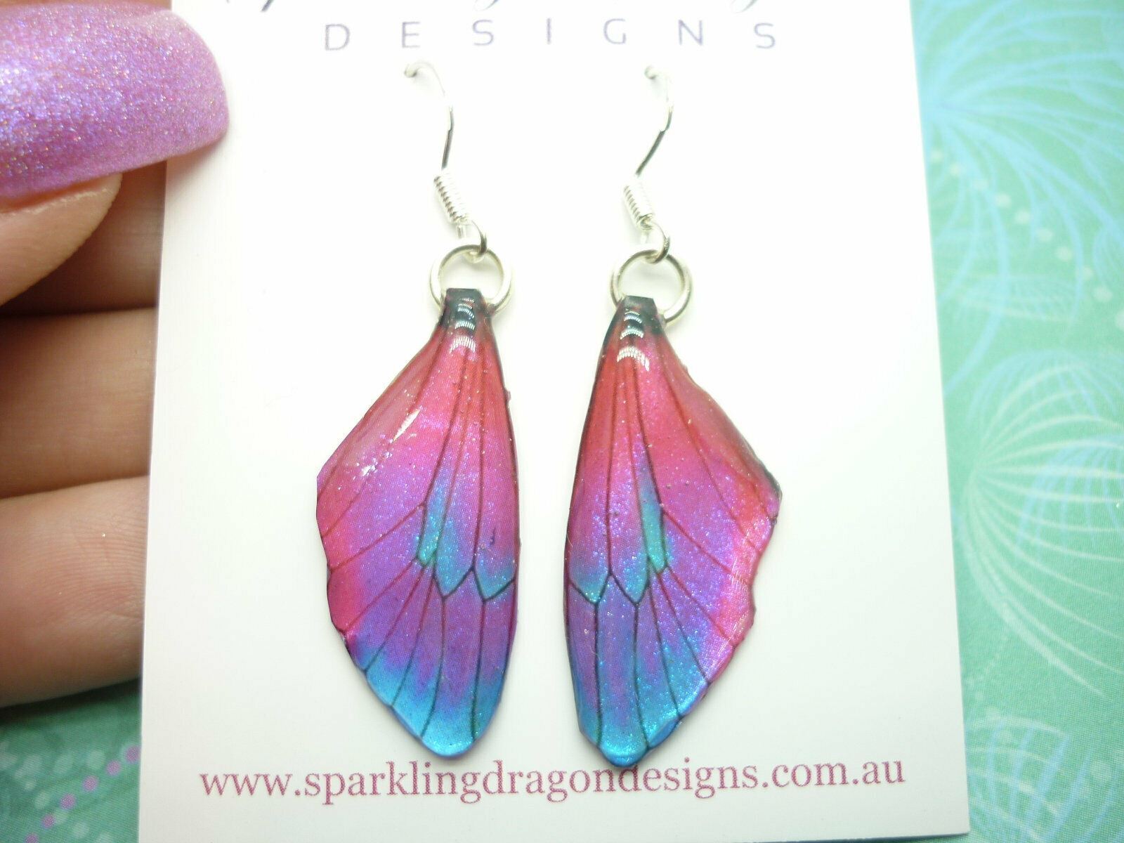 Butterfly Wing Earrings Red, Pink, Purple & Blue- Fairy Jewellery