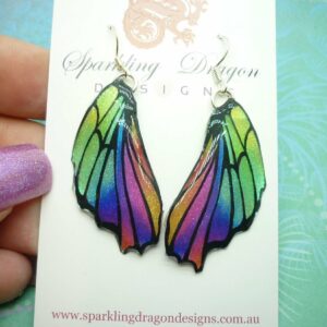 Butterfly Wing Earrings Green Purple Rainbow - Fairy Jewellery Fantasy Gift