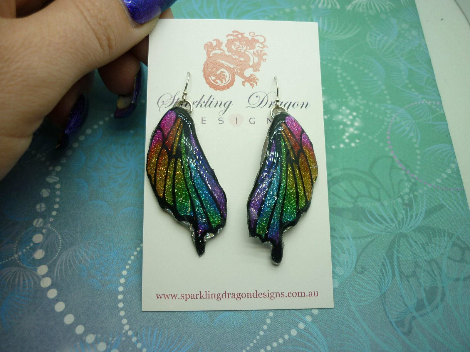 Sparkling Rainbow Butterfly Wing Earrings Fairy Faerie Jewellery