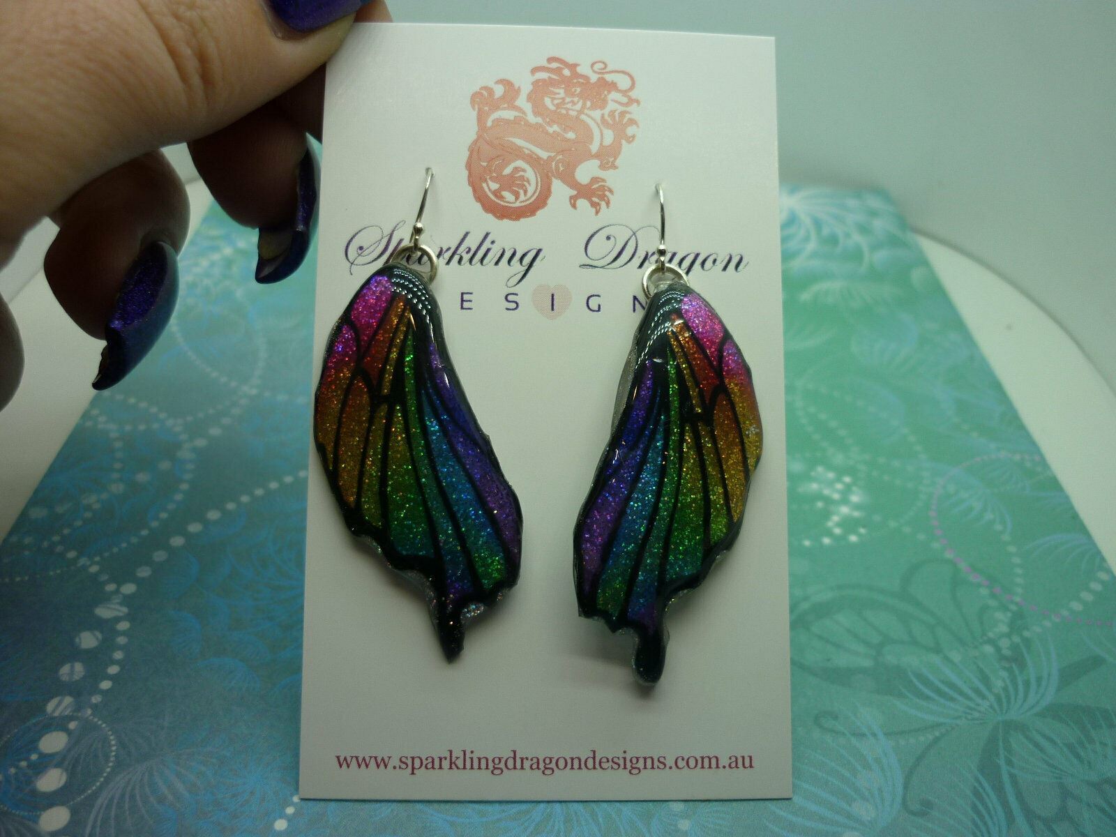 Sparkling Rainbow Butterfly Wing Earrings Fairy Faerie Jewellery - Image 2