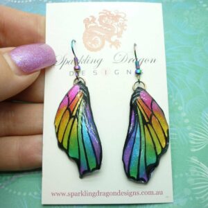 Festive Rainbow Butterfly Wing Earrings - Fairy Jewellery Cosplay Faerie