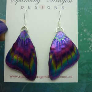 Butterfly Wing Earrings Purple & Rainbow Fairy Jewellery Cosplay Costume
