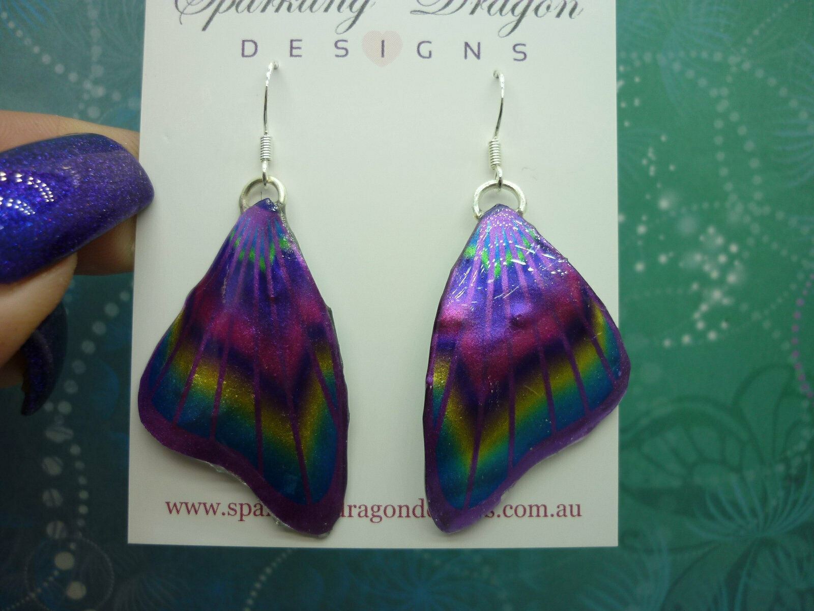 Butterfly Wing Earrings Purple & Rainbow Fairy Jewellery Cosplay Costume