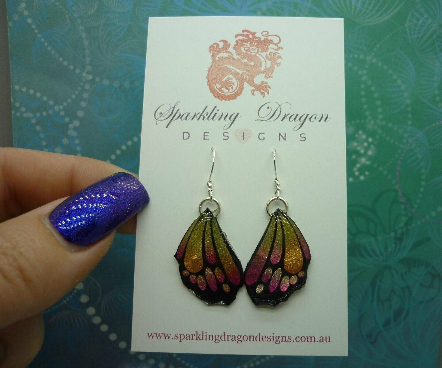 Butterfly Wing Earrings Yellow & Pink - Fairy Jewellery Birthday Gift