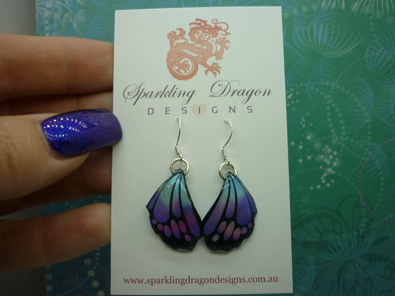 Butterfly Wing Earrings Blue Purple & Pink Fun and Whimsical Fairy Jewellery