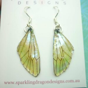 Butterfly Wing Earrings Pale Yellow Blue Shimmer Fairy Jewellery