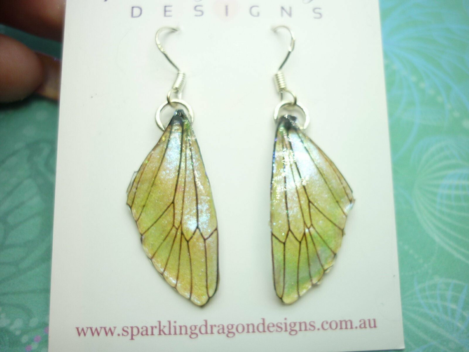 Butterfly Wing Earrings Pale Yellow Blue Shimmer Fairy Jewellery