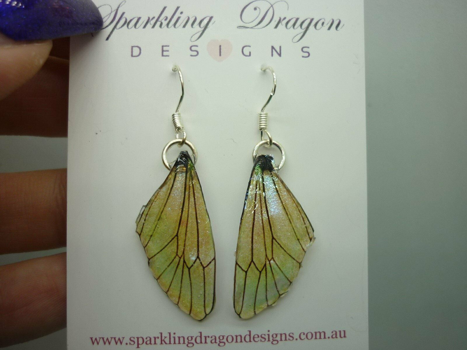 Butterfly Wing Earrings Pale Yellow Blue Shimmer Fairy Jewellery - Image 2