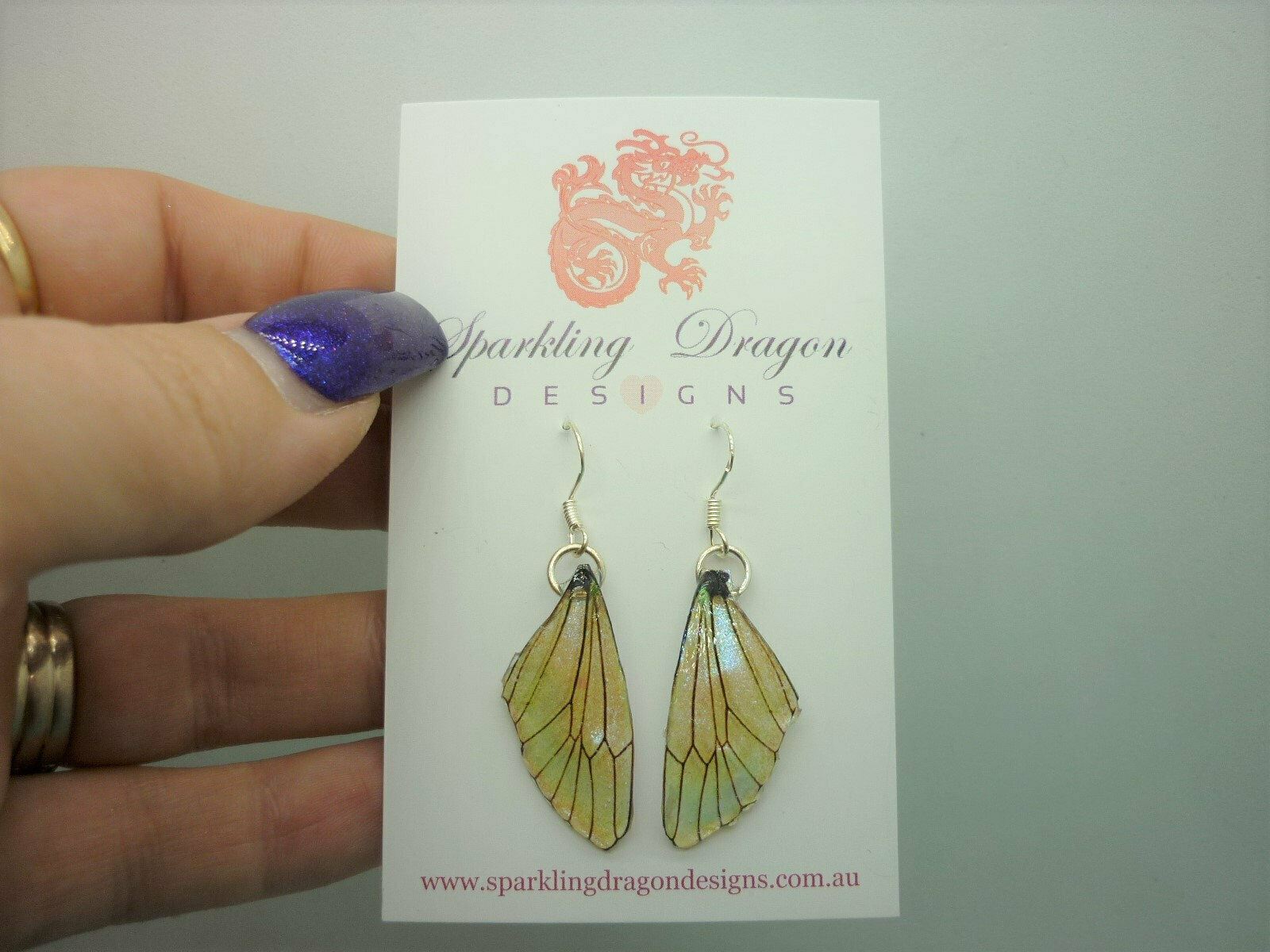 Butterfly Wing Earrings Pale Yellow Blue Shimmer Fairy Jewellery - Image 3
