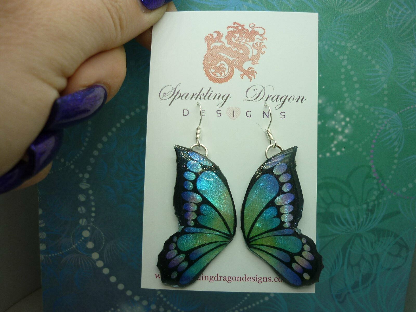 Butterfly Double Wing Earrings Purple & Blue - Fairy Jewellery, Fun Gift for - Image 2