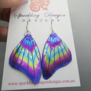 Vibrant Butterfly Wing Earrings Purple & Rainbow Fairy Jewellery Mother's Day