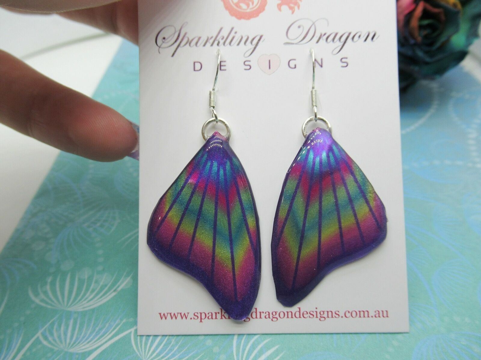 Vibrant Butterfly Wing Earrings Purple & Rainbow Fairy Jewellery Mother's Day - Image 2