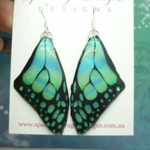 Butterfly Wing Medium Size Earrings Soft Blue Stained Glass- Fairy Jewellery
