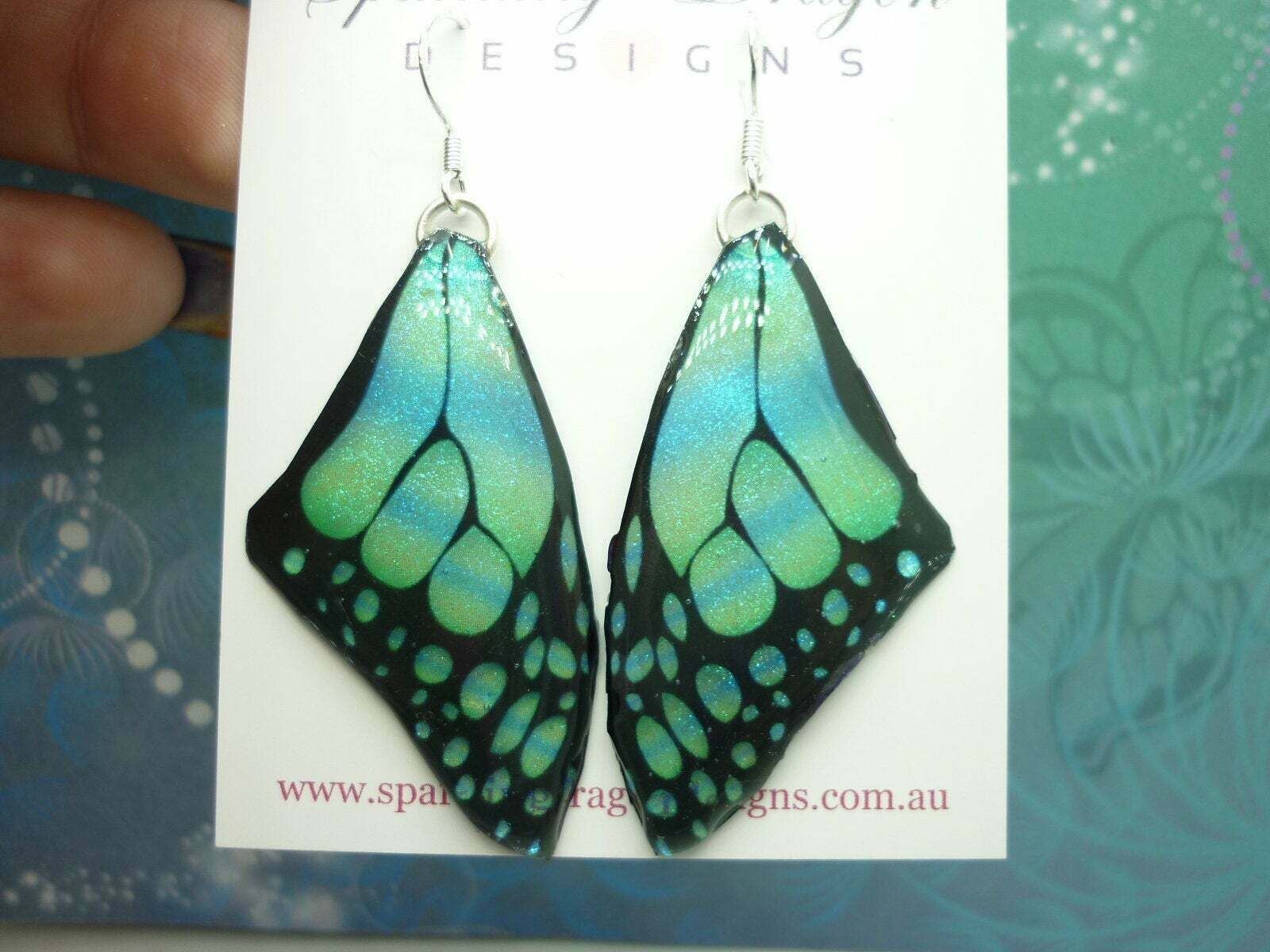 Butterfly Wing Medium Size Earrings Soft Blue Stained Glass- Fairy Jewellery
