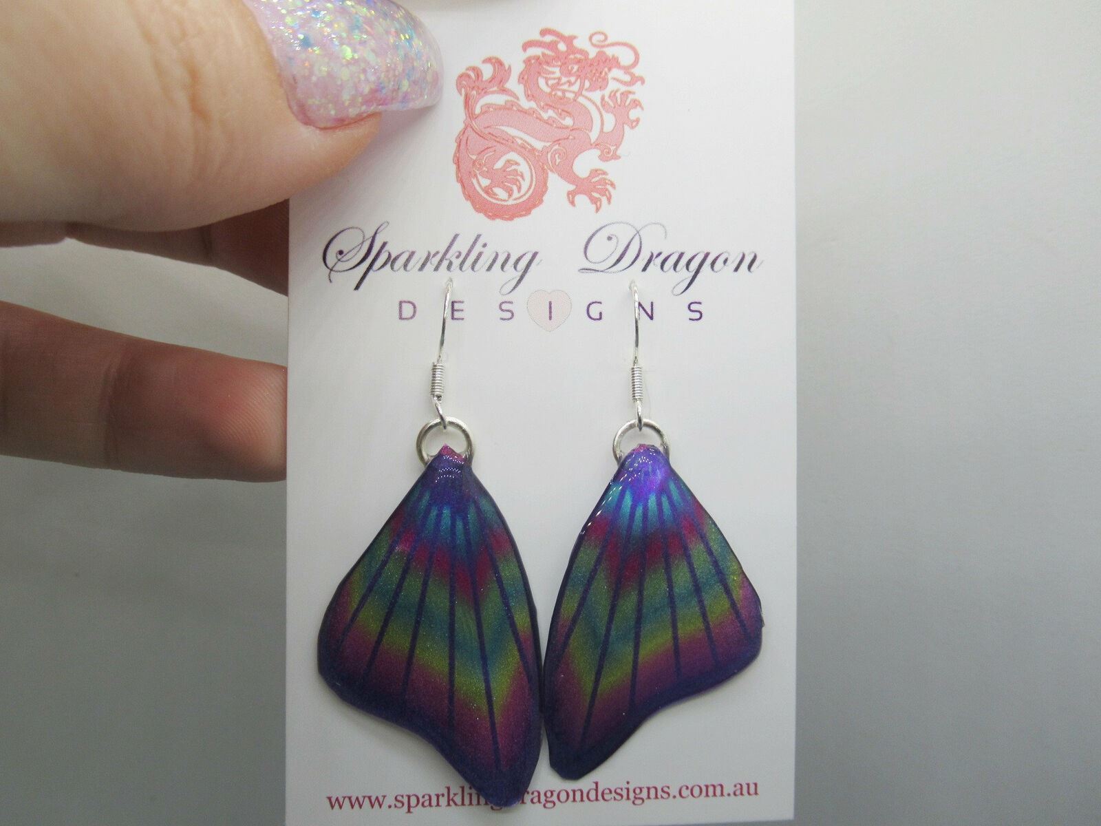 Vibrant Butterfly Wing Earrings Purple & Rainbow Fairy Jewellery Mother's Day - Image 3