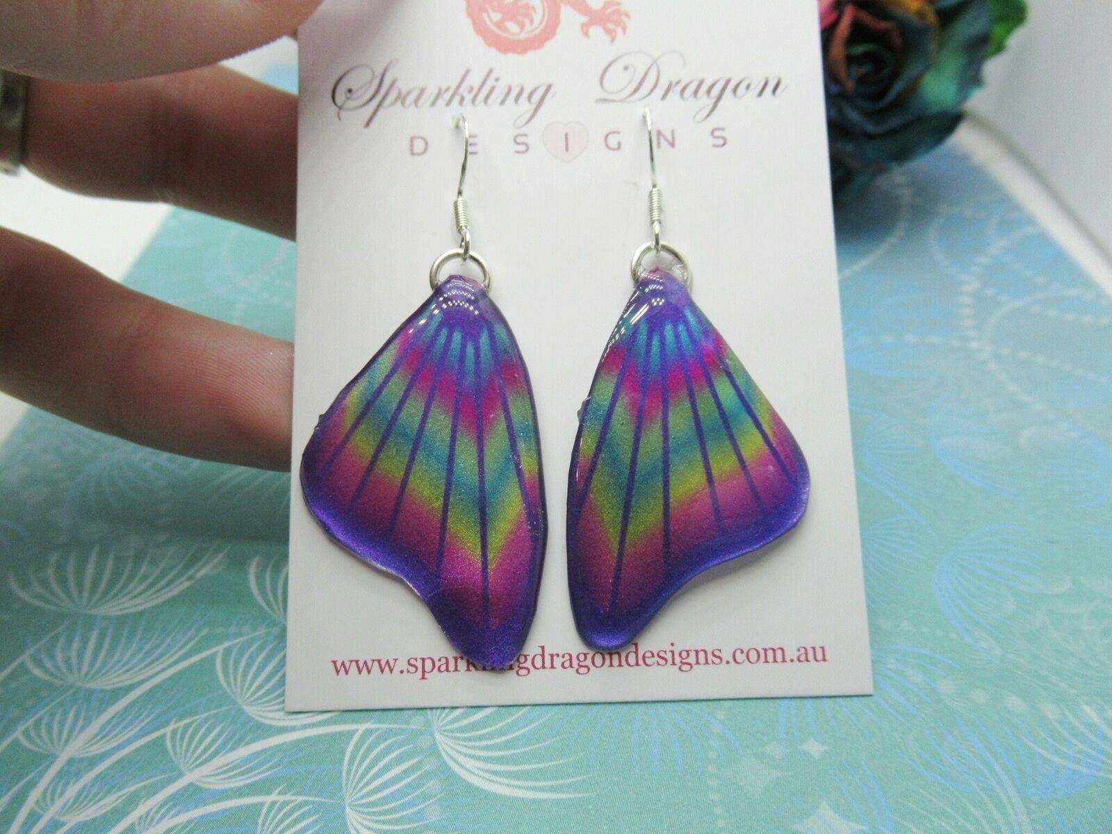 Vibrant Butterfly Wing Earrings Purple & Rainbow Fairy Jewellery Mother's Day - Image 4