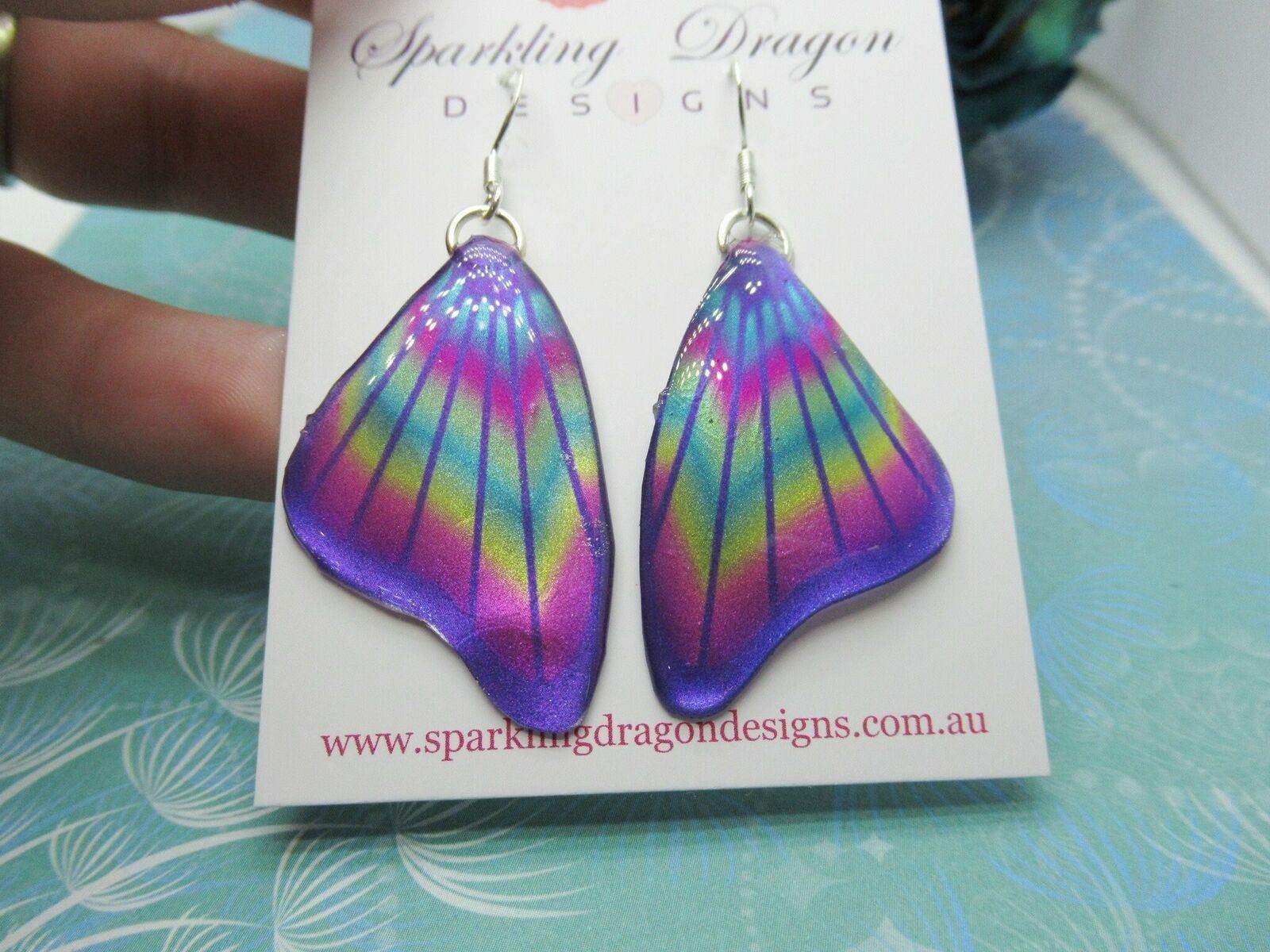 Vibrant Butterfly Wing Earrings Purple & Rainbow Fairy Jewellery Mother's Day - Image 5