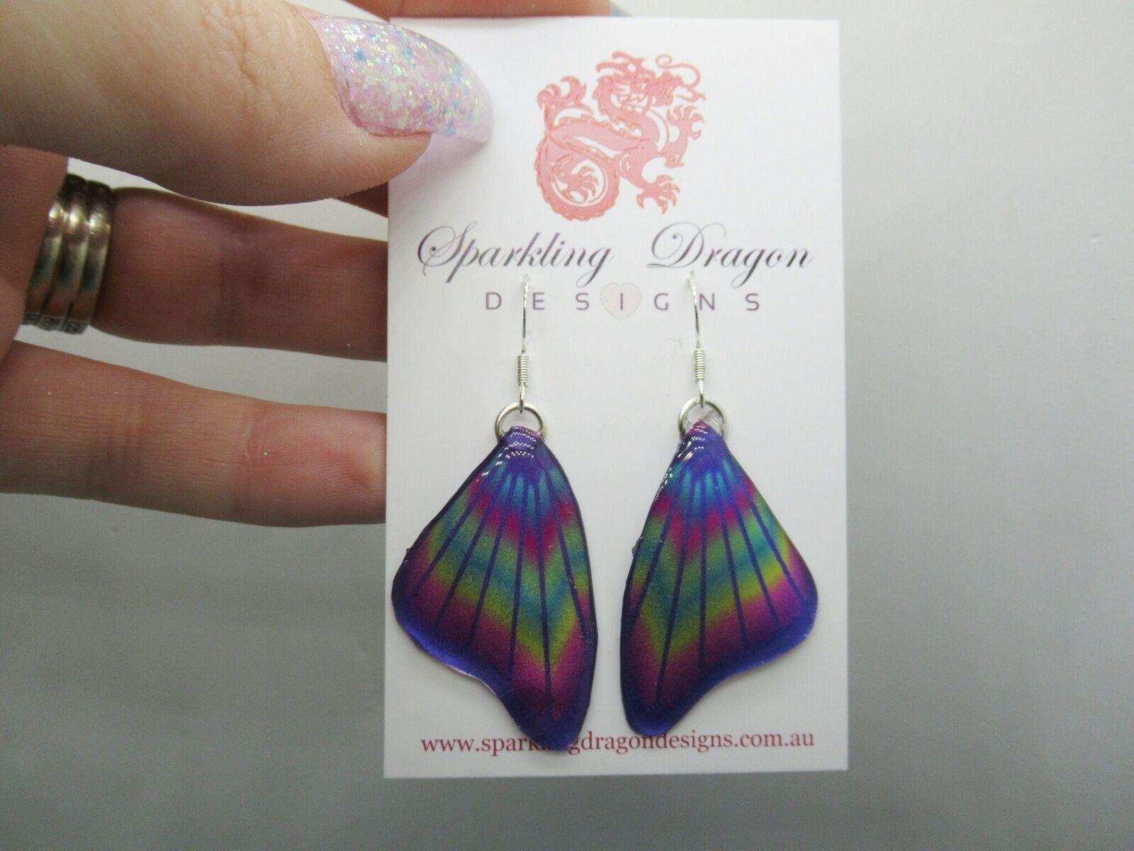Vibrant Butterfly Wing Earrings Purple & Rainbow Fairy Jewellery Mother's Day - Image 6
