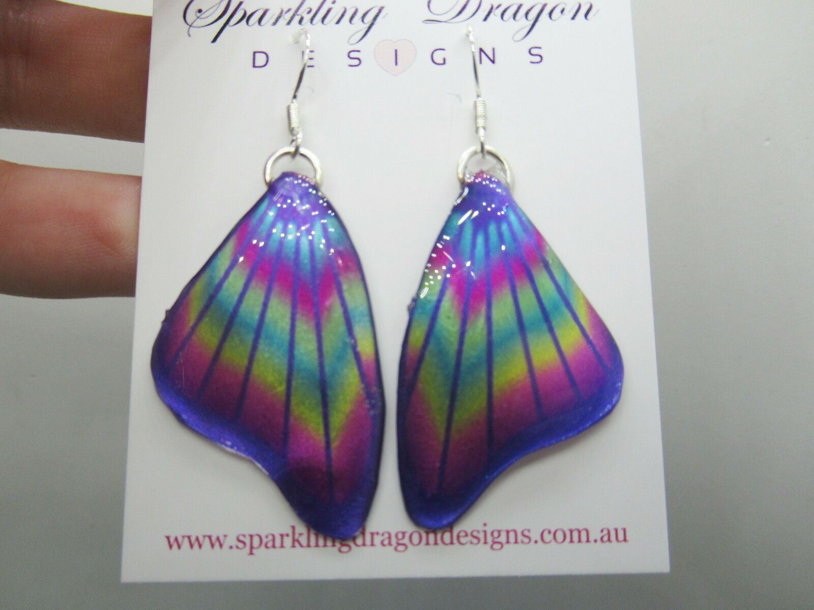 Vibrant Butterfly Wing Earrings Purple & Rainbow Fairy Jewellery Mother's Day - Image 7