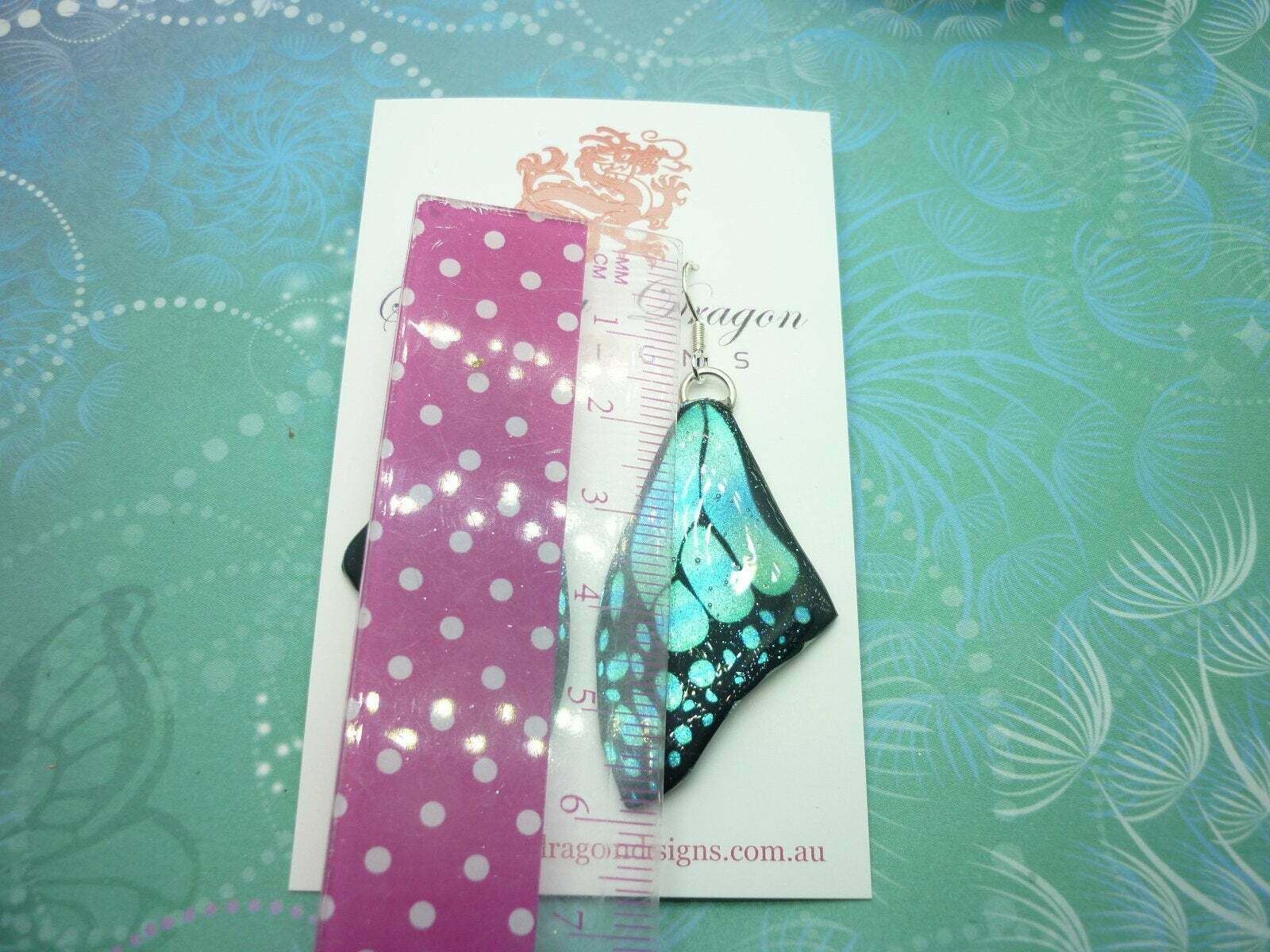 Butterfly Wing Medium Size Earrings Soft Blue Stained Glass- Fairy Jewellery - Image 8
