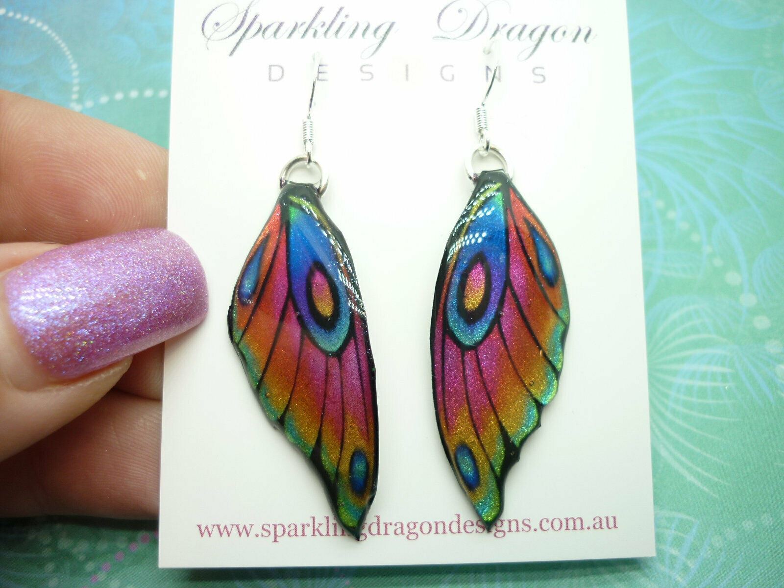 Butterfly Wing Earrings Rainbow - Fairy Jewellery, Fun Gift for her Statement - Image 3