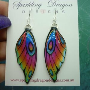 Rainbow Glittery Butterfly Fairy Wing Earrings: Medium-sized. Enchanting Gift