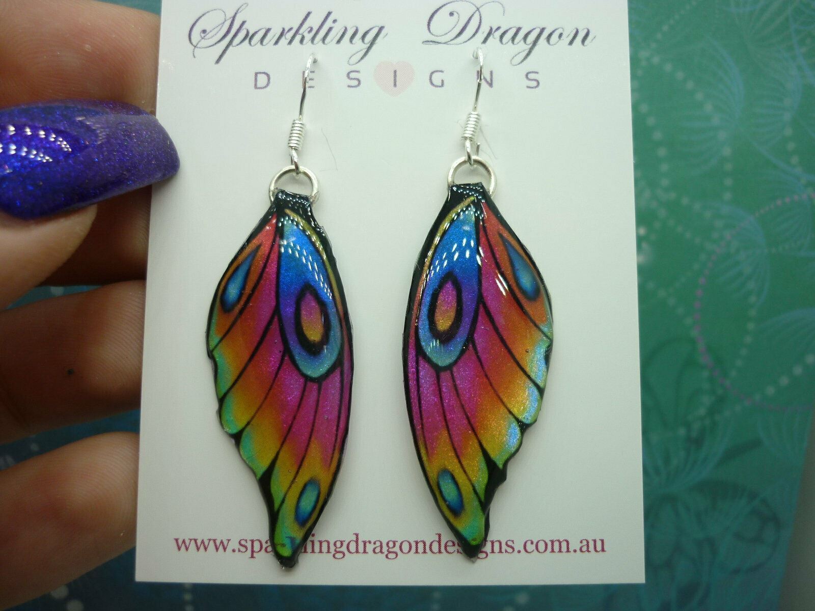 Rainbow Glittery Butterfly Fairy Wing Earrings: Medium-sized. Enchanting Gift
