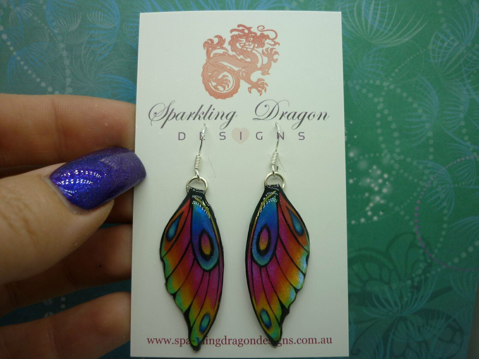 Rainbow Glittery Butterfly Fairy Wing Earrings: Medium-sized. Enchanting Gift - Image 2