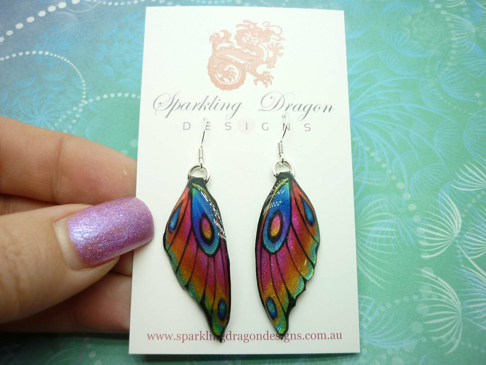 Rainbow Glittery Butterfly Fairy Wing Earrings: Medium-sized. Enchanting Gift - Image 3