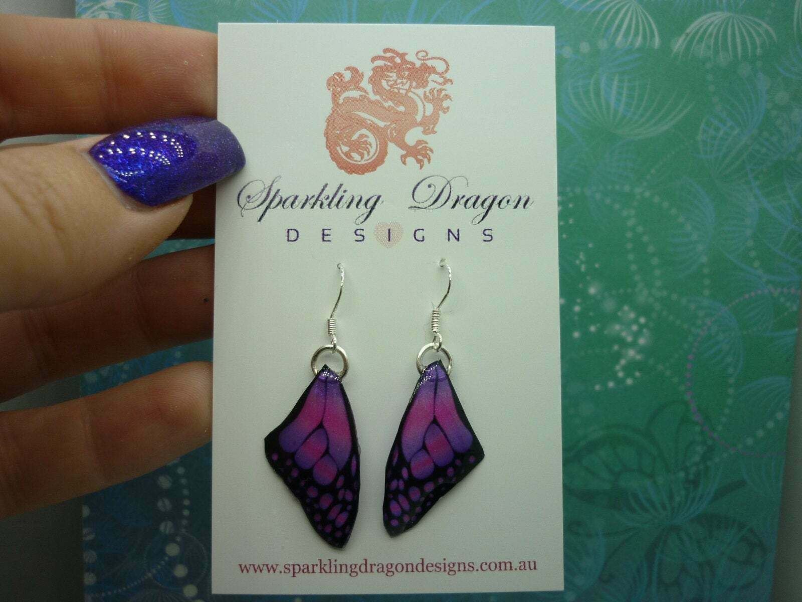 Butterfly Wing Earrings Pink & Purple - Fairy Jewellery Shimmery Colourful - Image 2