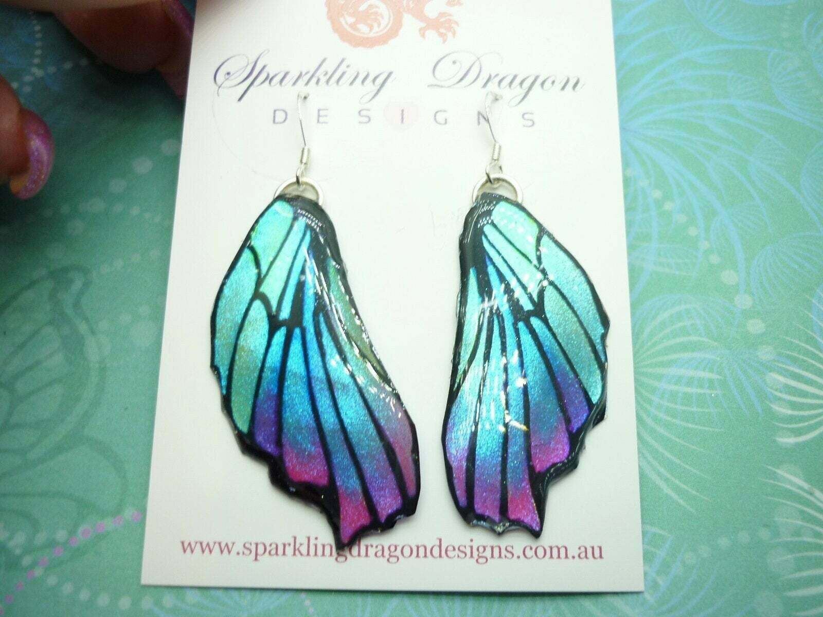 Butterfly Wing Blue & Pink Earrings Beautiful Colourful Creative