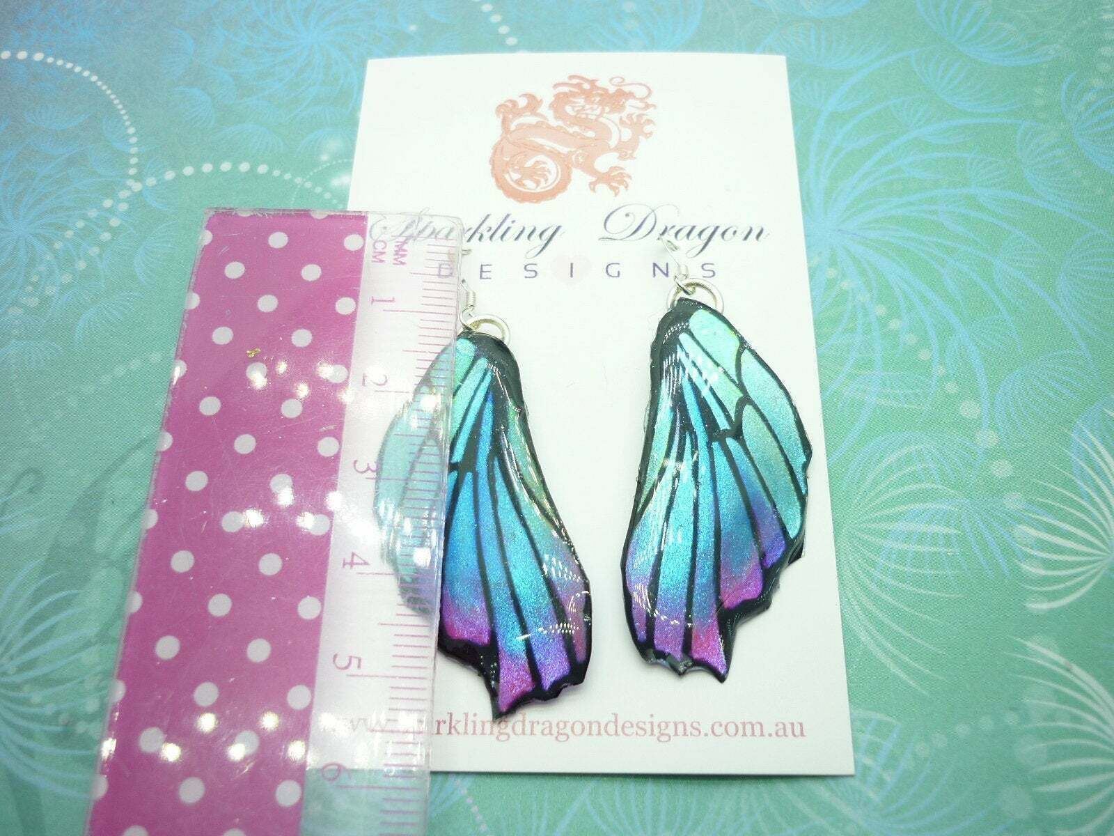 Butterfly Wing Blue & Pink Earrings Beautiful Colourful Creative - Image 2