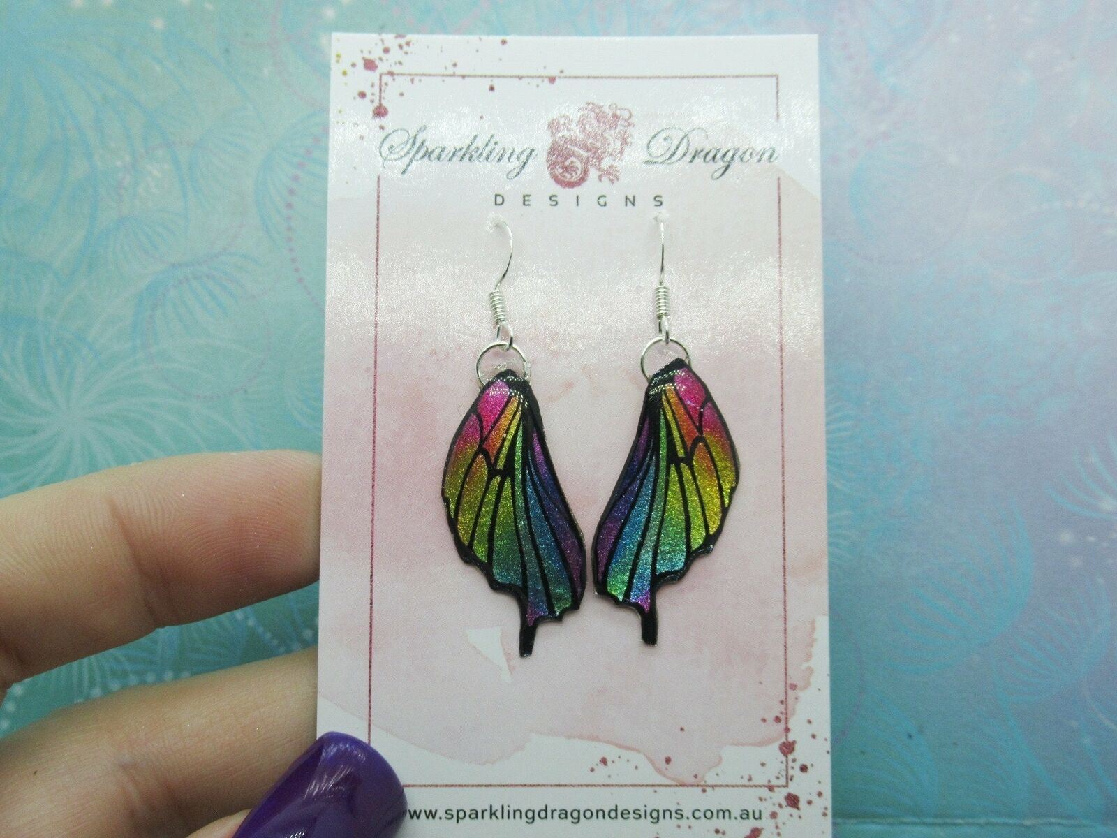 Butterfly Wing Rainbow Earrings with Point - Fairy Jewellery Cosplay Fantasy - Image 2