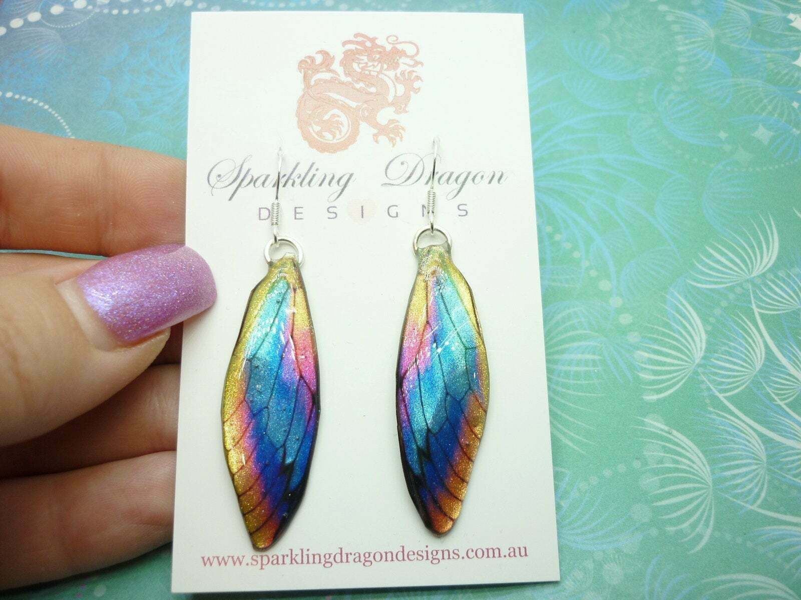 Shimmering Rainbow Fairy Jewellery Butterfly Wing Earrings Birthday Gift - Image 2