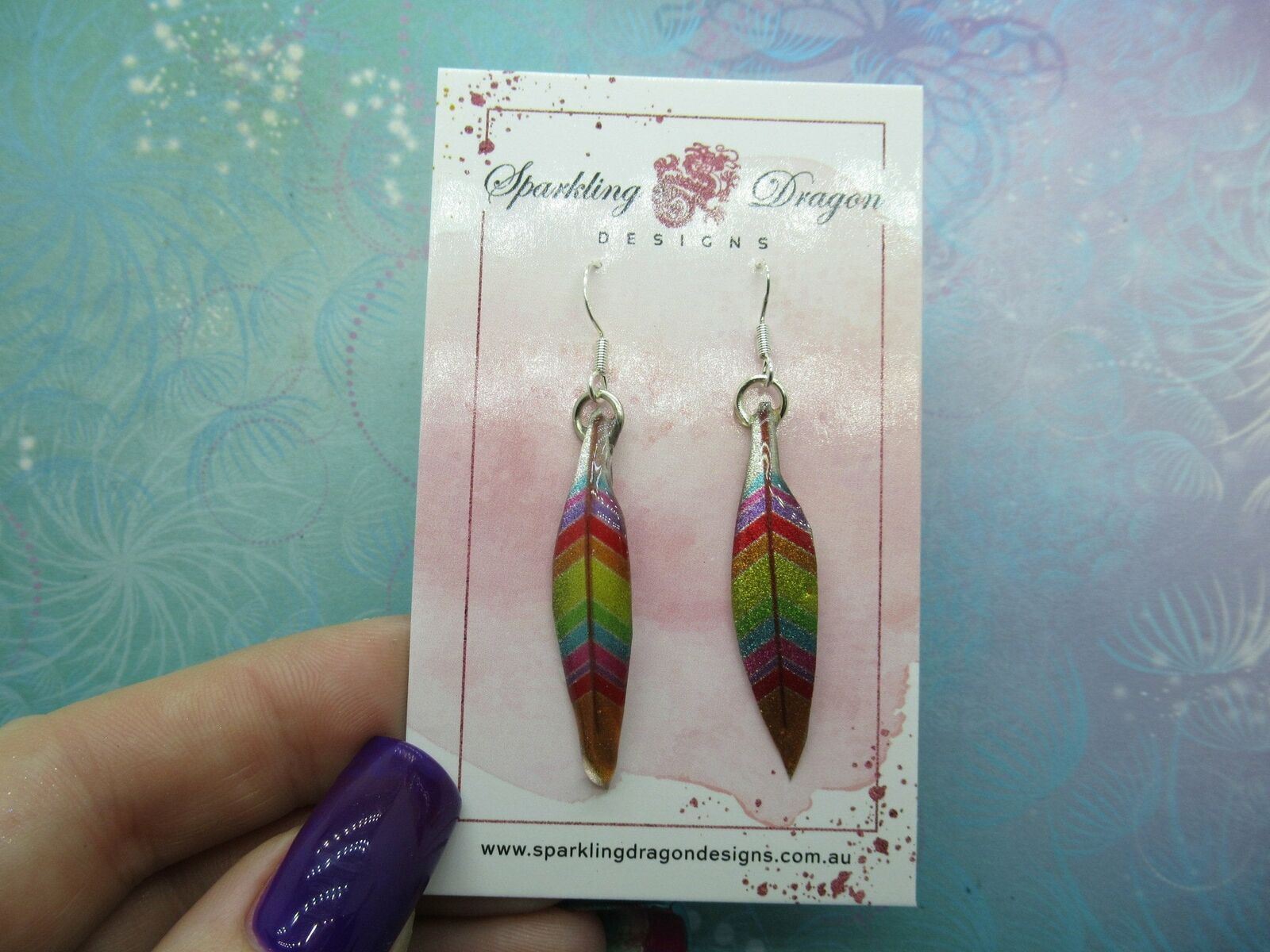 Pretty Feather Earrings Lovely Mixed Rainbow Colours - Image 2