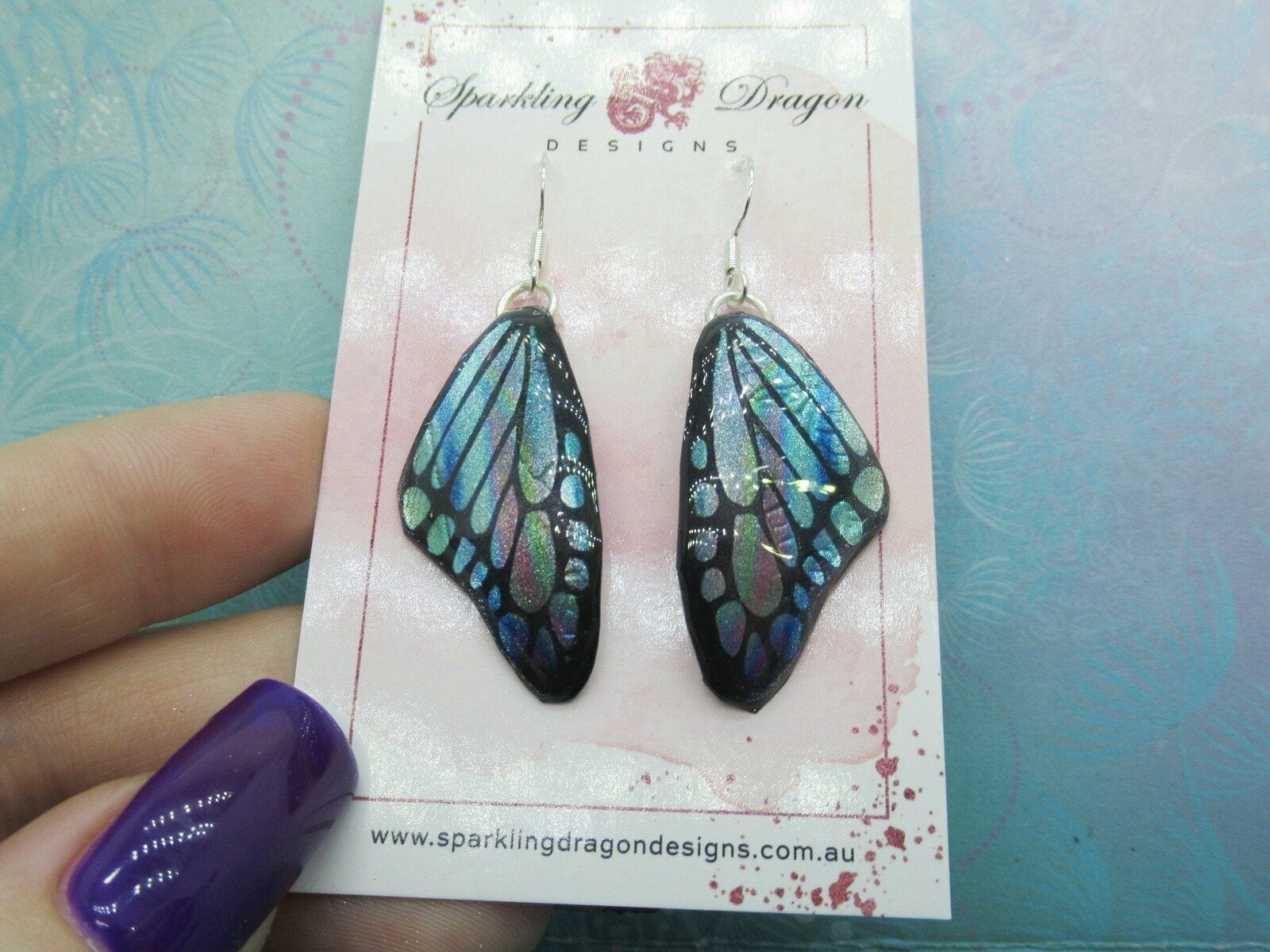 Pale Blue & Rainbow Streaks Butterfly Earrings: Perfect for Fairy Jewellery