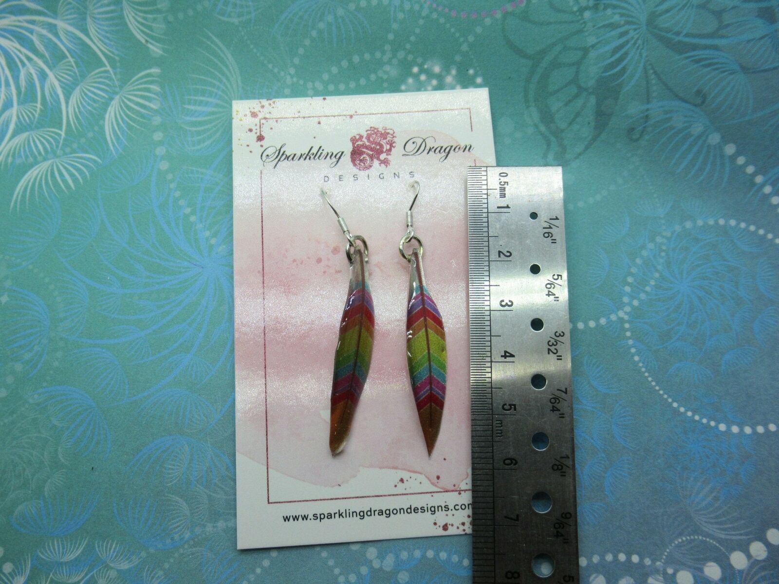 Pretty Feather Earrings Lovely Mixed Rainbow Colours - Image 3